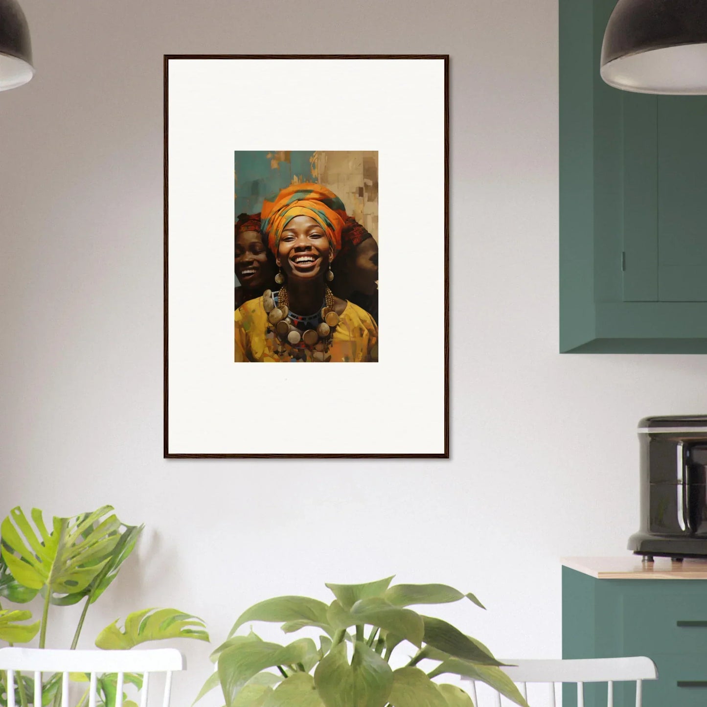 Joyful person in yellow outfit and orange headwrap framed wall art for Joyous Spirtbeam!