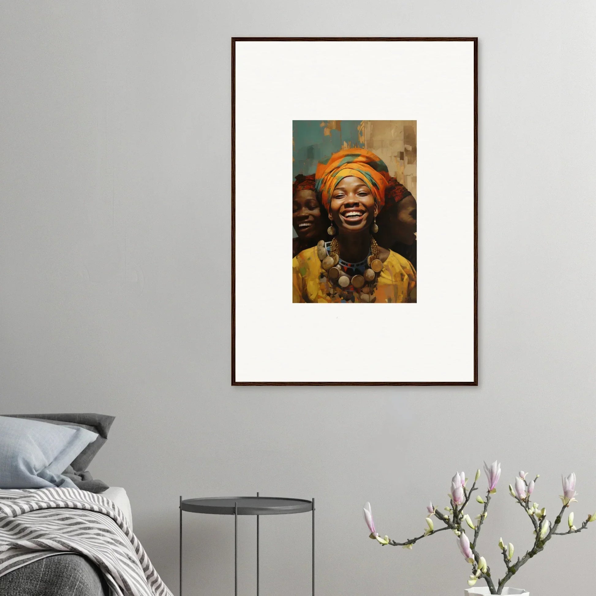 Framed wall art of joyful faces in vibrant African attire, Joyous Spirtbeam special edition