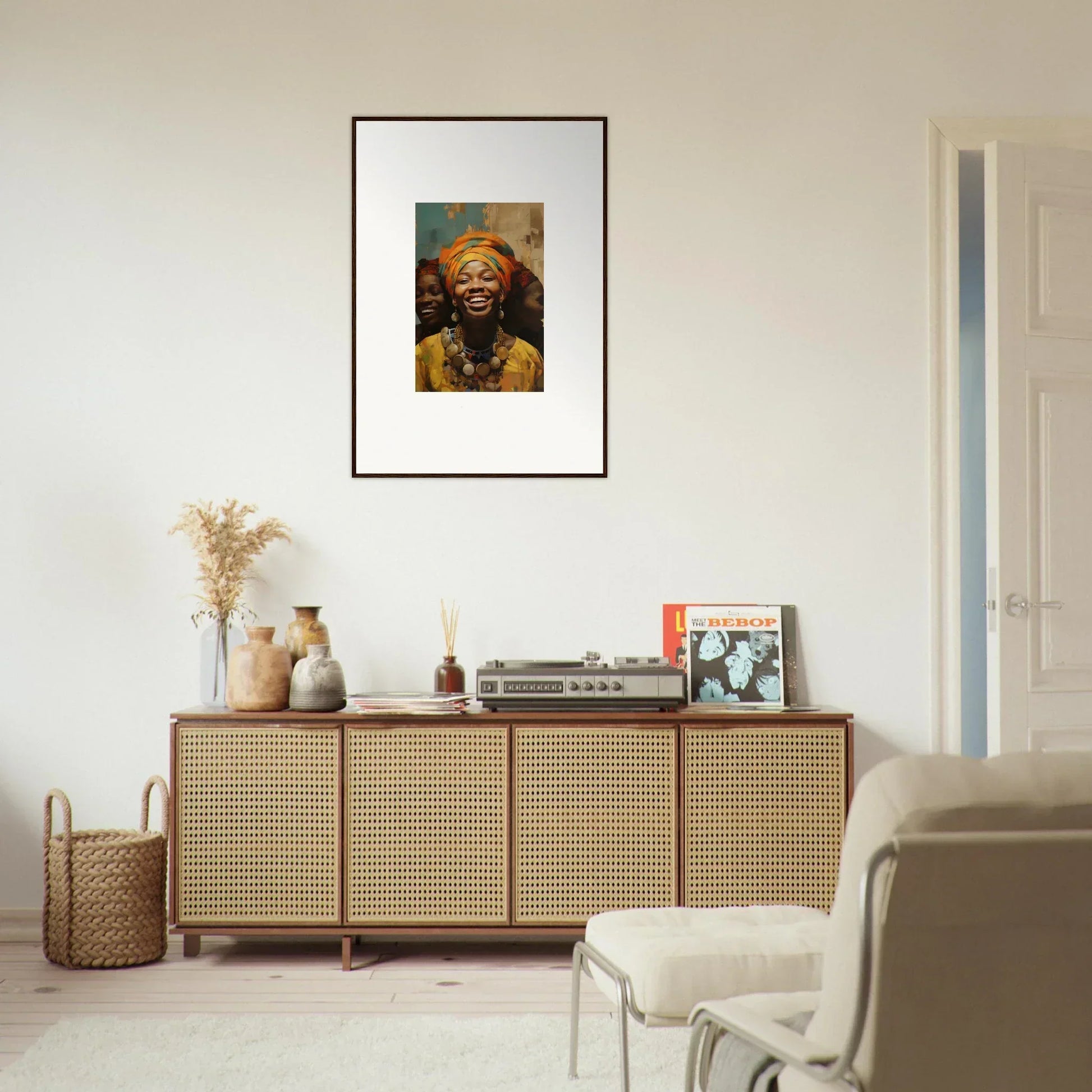 Rattan and wood sideboard with cane webbing doors from Joyous Spirtbeam collection