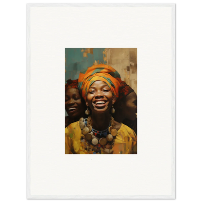 Framed wall art of Joyous Spirtbeam with vibrant orange headwrap and joyful smile