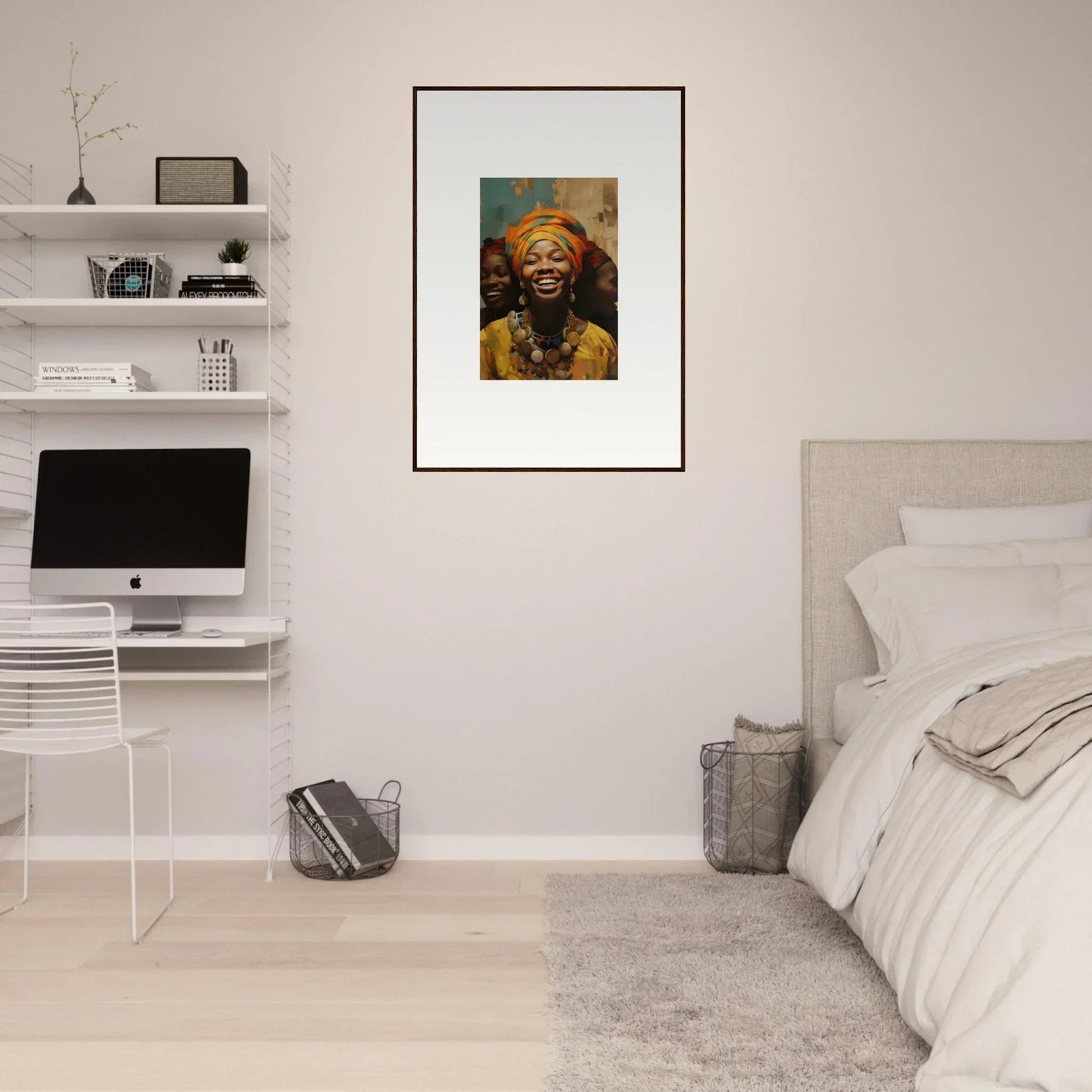 Framed wall art of Joyous Spirtbeam showcasing vibrant yellow headwrap and traditional style