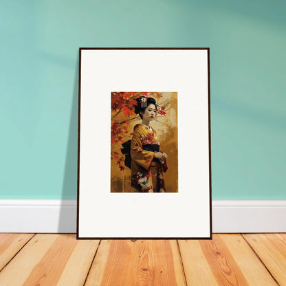 Framed art of a geisha in kimono on gold for Kabuki Autumn Whispers special edition art™