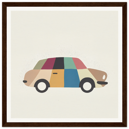 Vintage-style car illustrated with colorful geometric blocks in Kaleidoscope Car Jazz