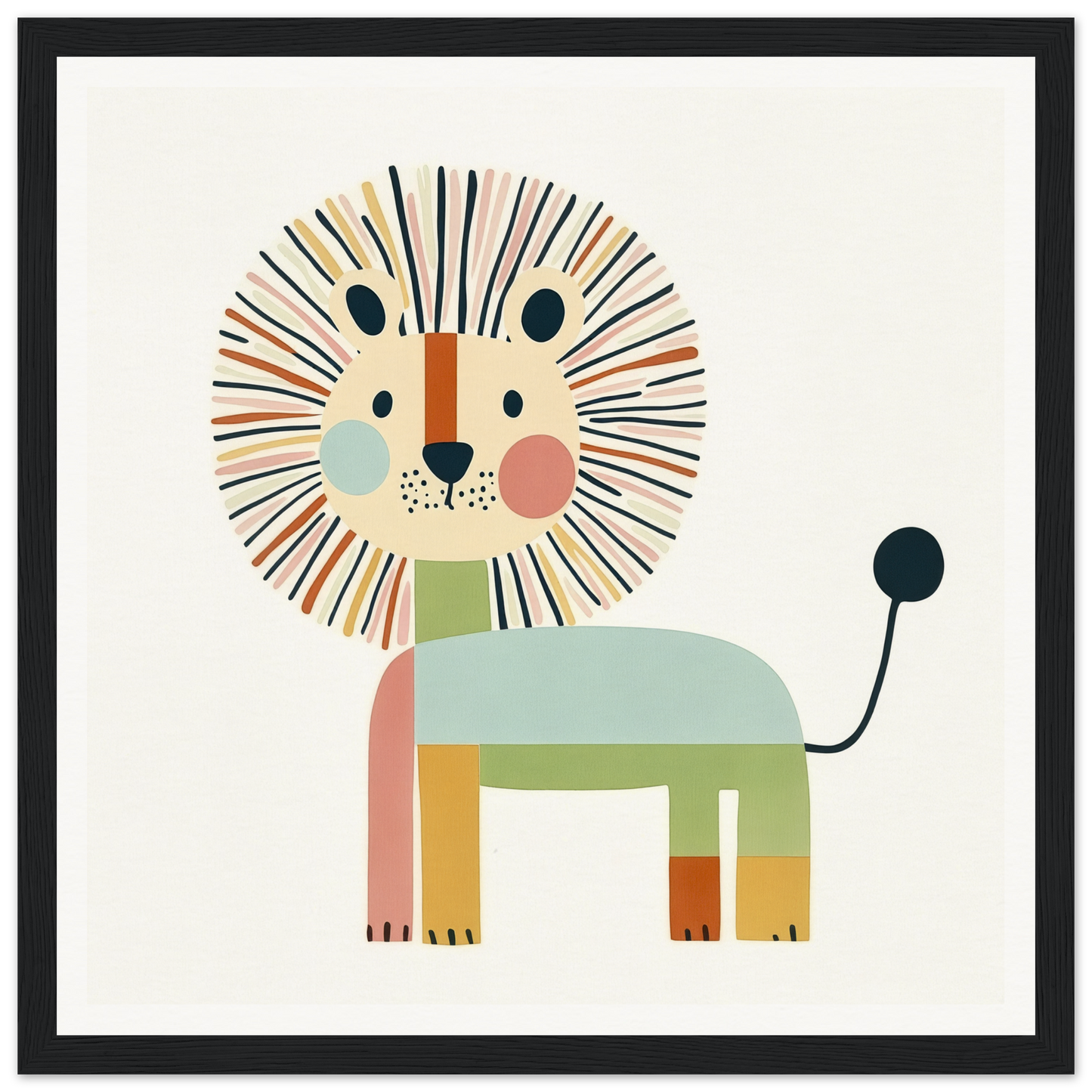 Stylized cartoon lion in geometric shapes and pastel colors for Kaleidoscope Safari Dreamscape