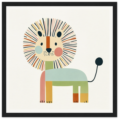 Stylized cartoon lion in geometric shapes and pastel colors for Kaleidoscope Safari Dreamscape