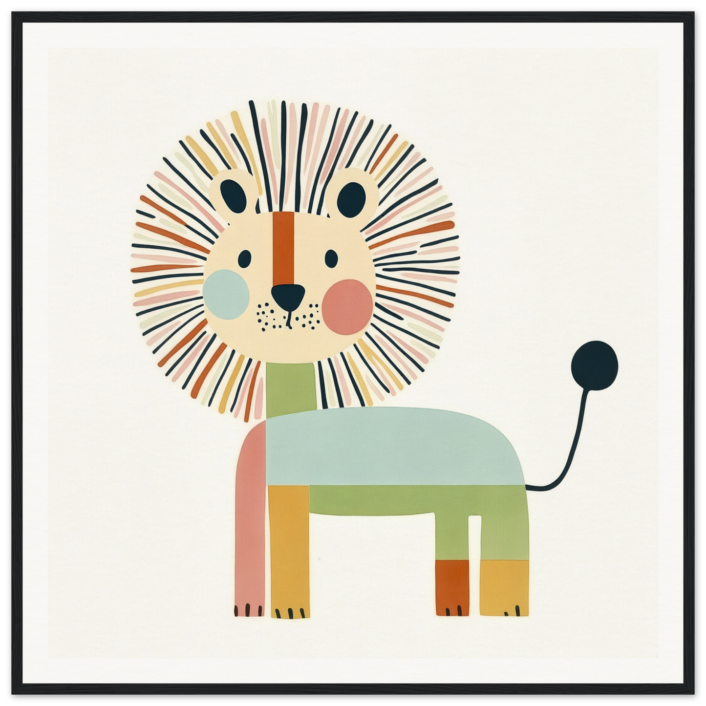 Cute cartoon lion with geometric body and spiky mane in pastel colors for Kaleidoscope Safari Dreamscape