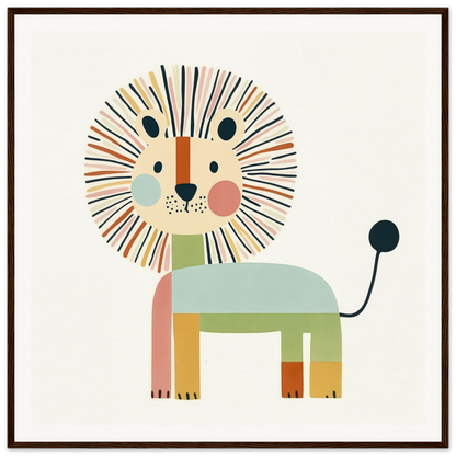 Stylized cartoon lion in geometric shapes and pastel colors for Kaleidoscope Safari Dreamscape