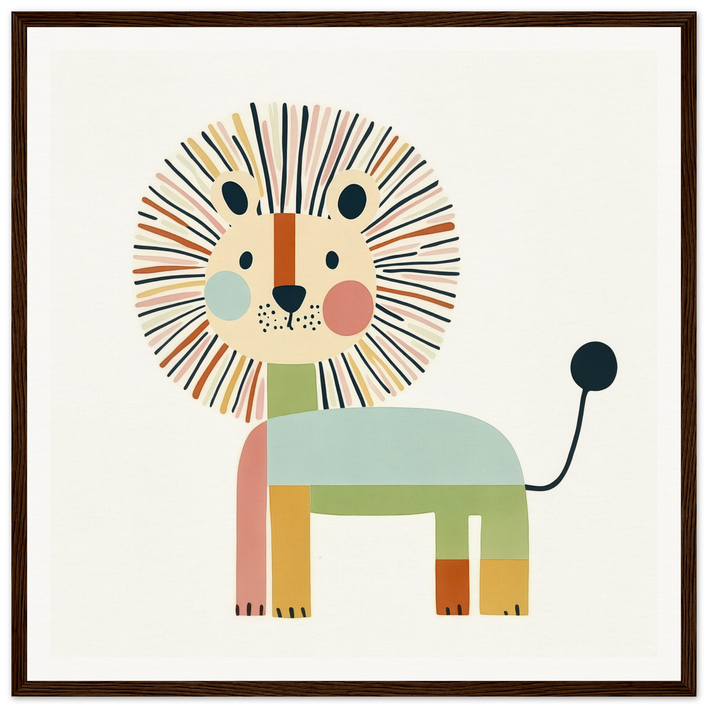 Cute cartoon lion with geometric body and spiky mane in pastel colors for Kaleidoscope Safari Dreamscape