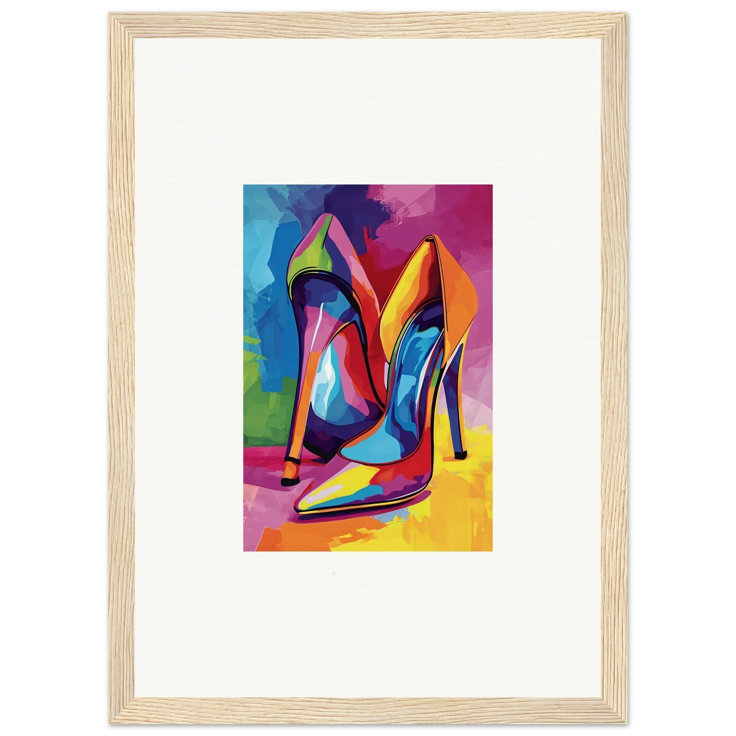 Colorful abstract painting of high-heeled shoes for vibrant room decor canvas prints