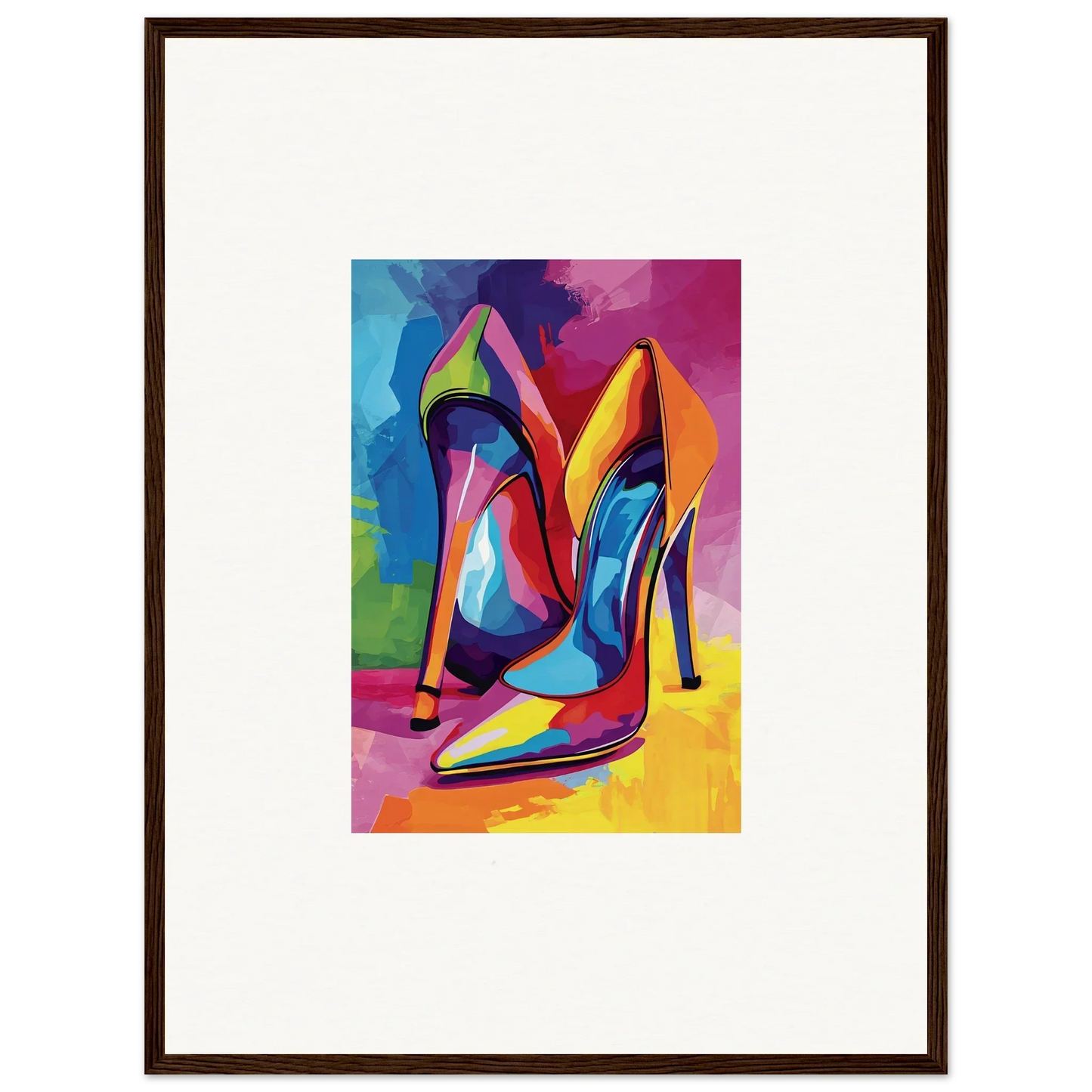 Colorful abstract high-heeled shoes painting for vibrant room decor and canvas prints