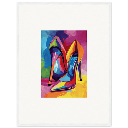 Colorful abstract painting of high-heeled shoes, perfect for room decor or canvas prints