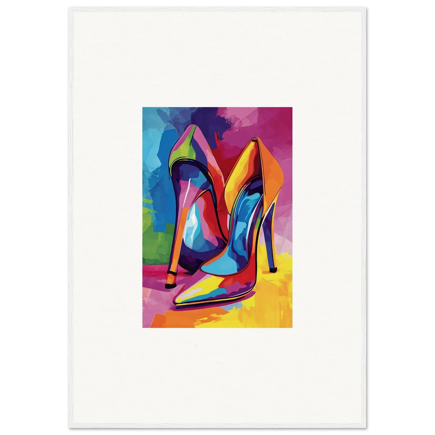 Colorful abstract painting of high-heeled shoes for room decor or canvas prints