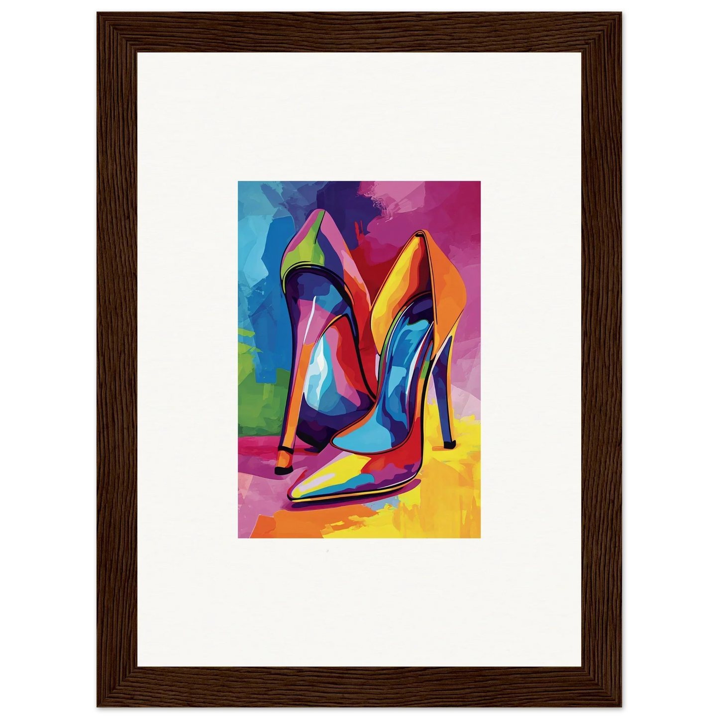 Colorful abstract painting of high-heeled stilettos for unique room decor canvas prints