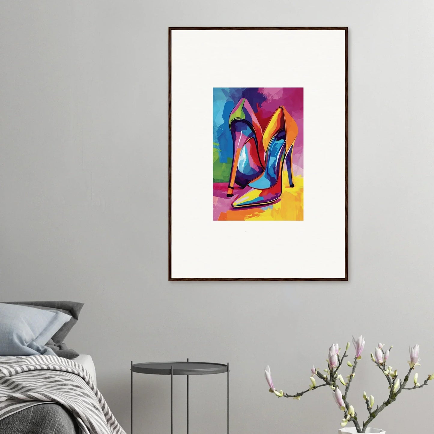 Colorful abstract high-heeled shoes painting for stylish room decor and canvas prints