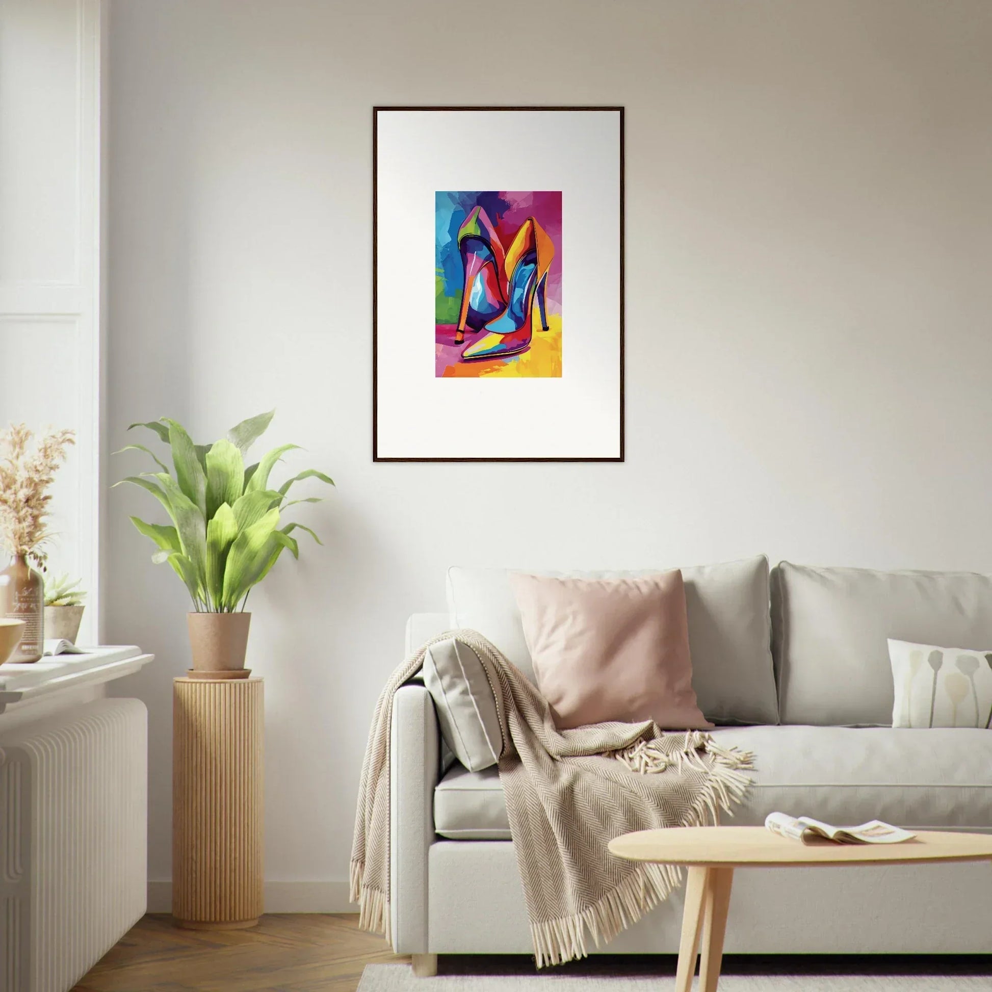 Colorful abstract geometric shapes framed wall art for modern room decor