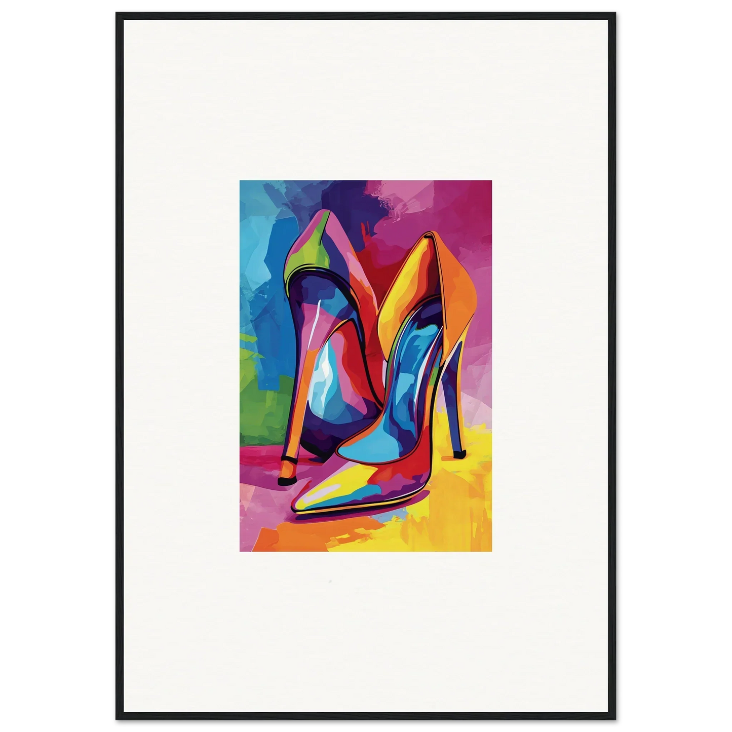 Colorful abstract painting of high-heeled shoes for stylish room decor canvas prints