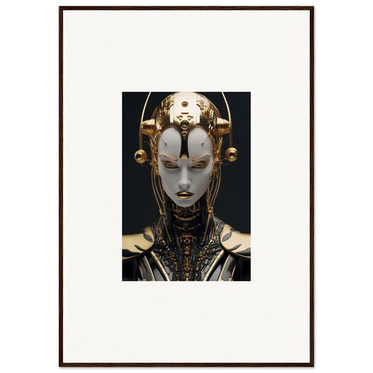 Futuristic robotic figure with golden headpiece for unique room decoration canvas print