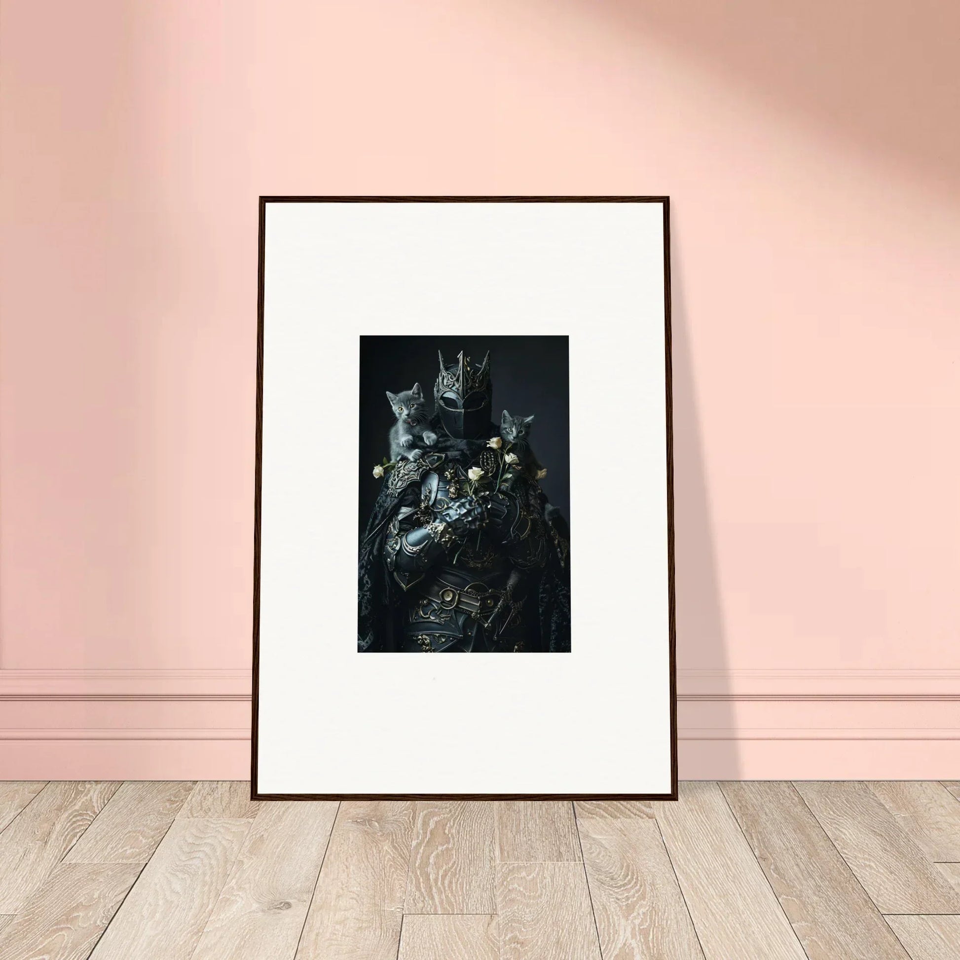 Framed wall art featuring multiple cats in a dark, moody style for stylish room decor