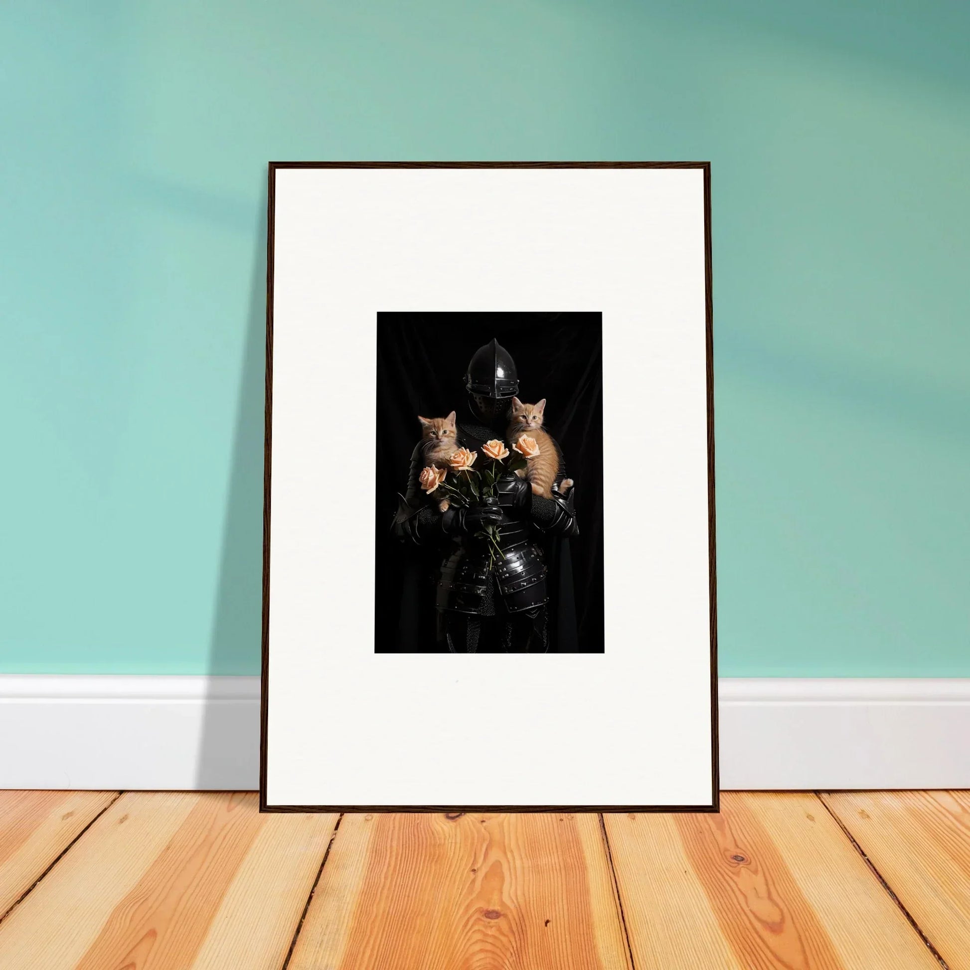 Framed wall art of two cats and a vase, perfect for floral epiphany room decor