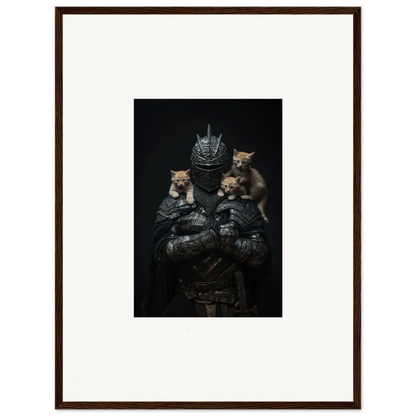 Dark medieval armored figure with kittens, perfect for Noble Diplomat room decor