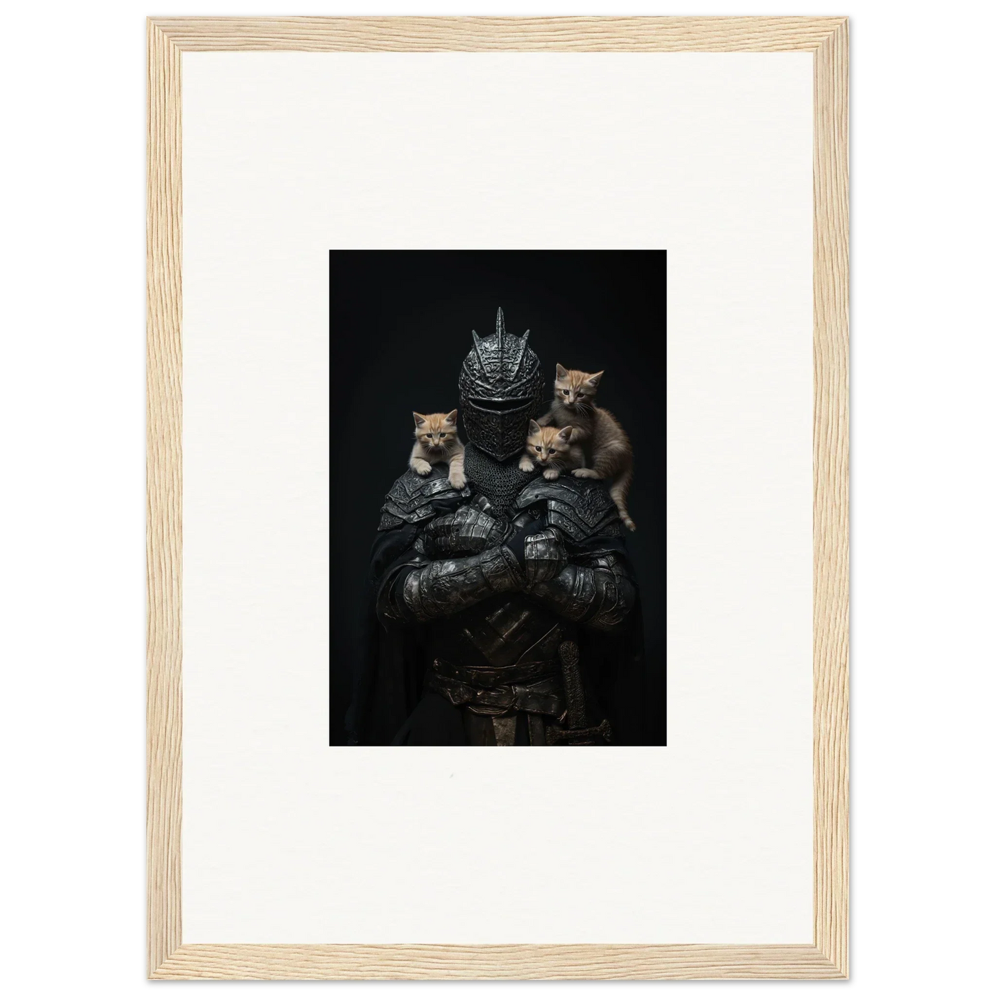 Framed wall art of three kittens with a crown, perfect for noble diplomat room decor