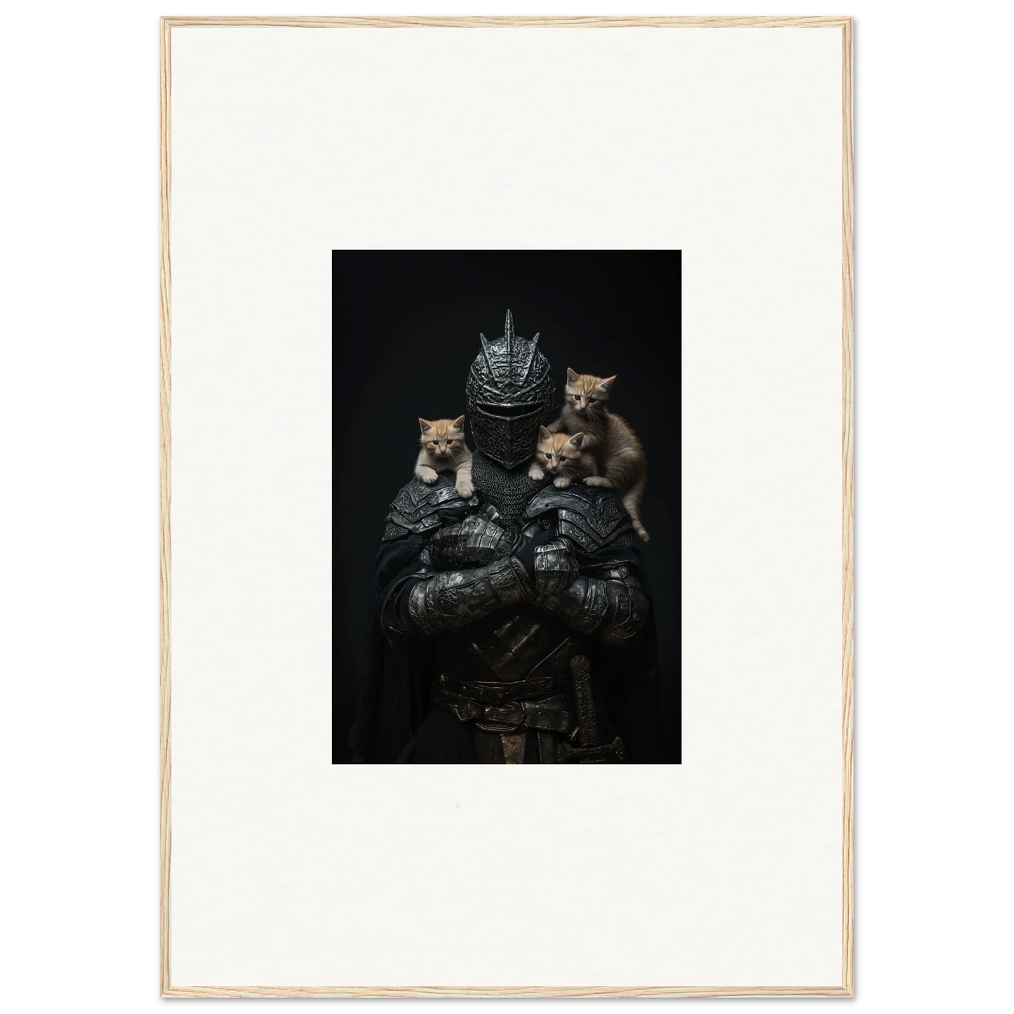 Dark portrait of three kittens with a crown for noble diplomat room decor wall art