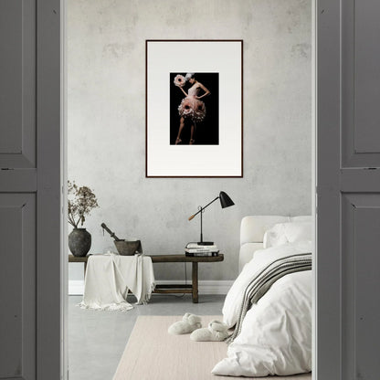 Framed wall art of a ballet dancer in dramatic pose for elegant room decor