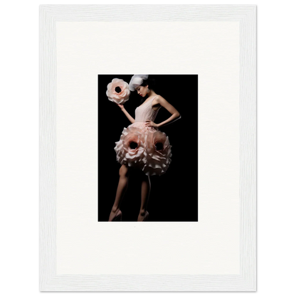 Dancer in pink ruffled dress and matching hat, perfect for room decor or canvas prints