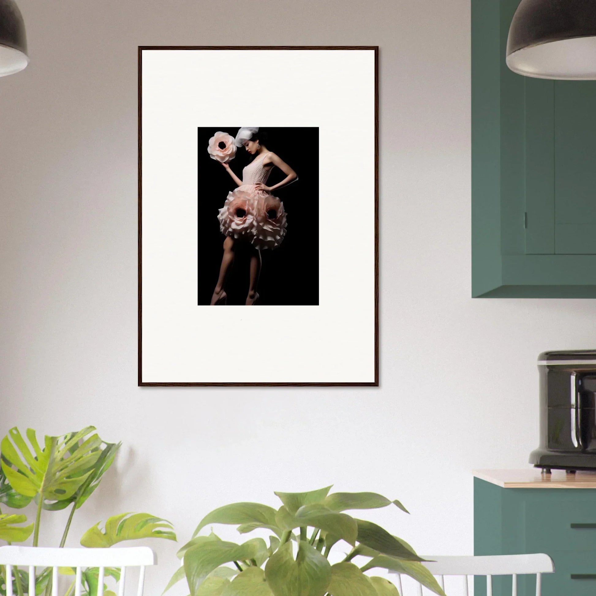 Framed wall art of a dancer in a ruffled dress for elegant room decor