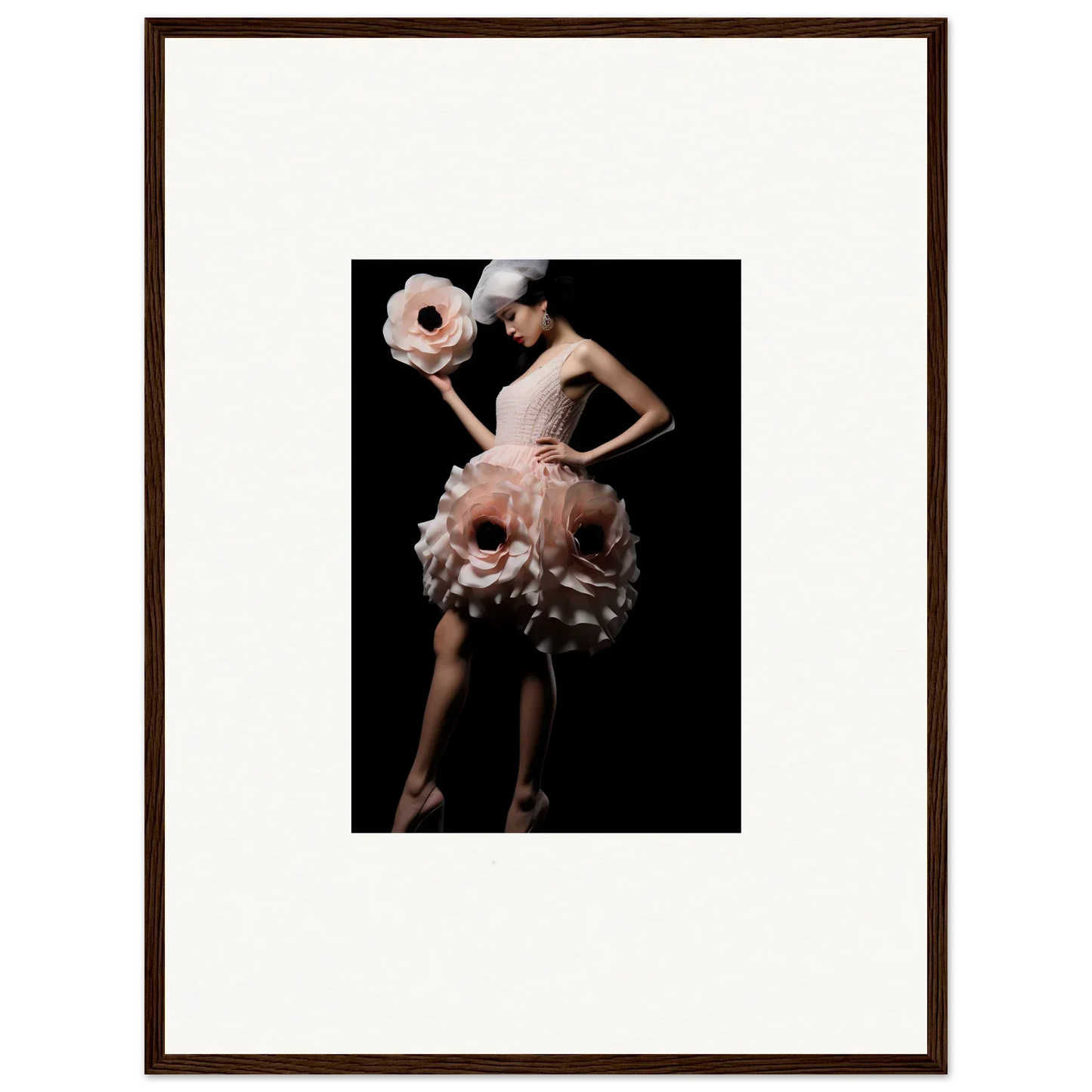 Dancer in a pink ruffled dress with a flower prop for vibrant room decor canvas prints