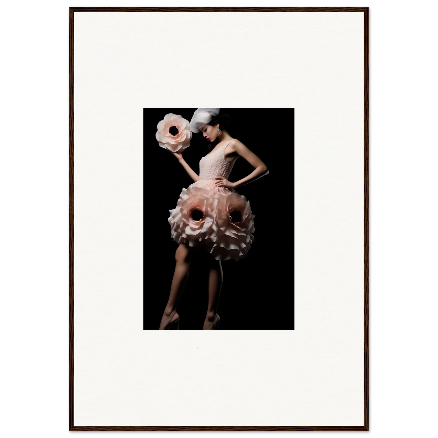 Dancer in pink floral dress with matching hat, perfect for room decor and canvas prints