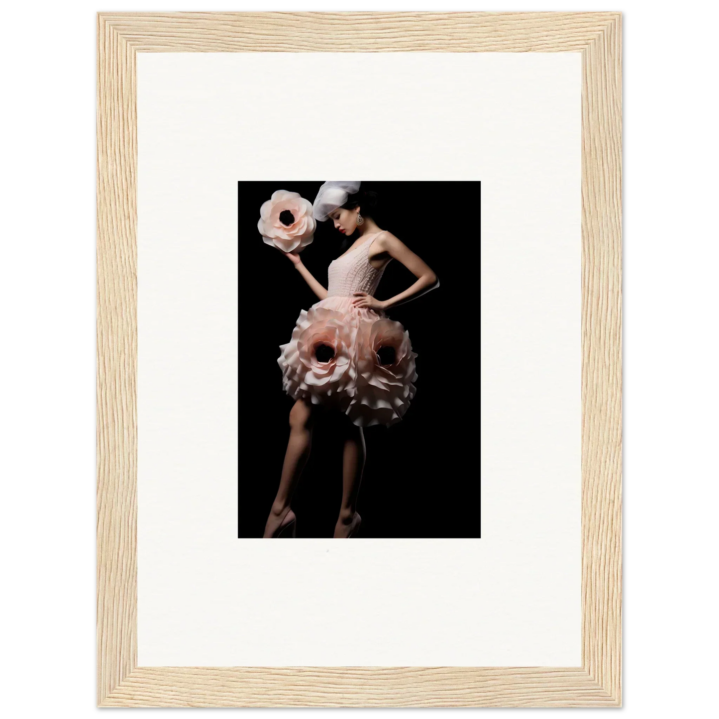 Framed wall art of a dancer in a ruffled pink dress for elegant room decor