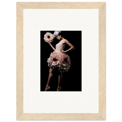 Framed wall art of a dancer in a ruffled pink dress for elegant room decor