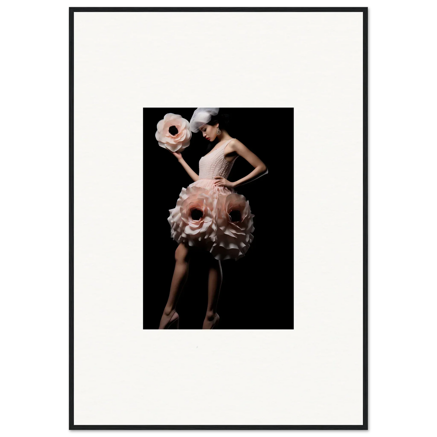 Dancer in pink dress with flower prop, perfect for framed wall art and room decor