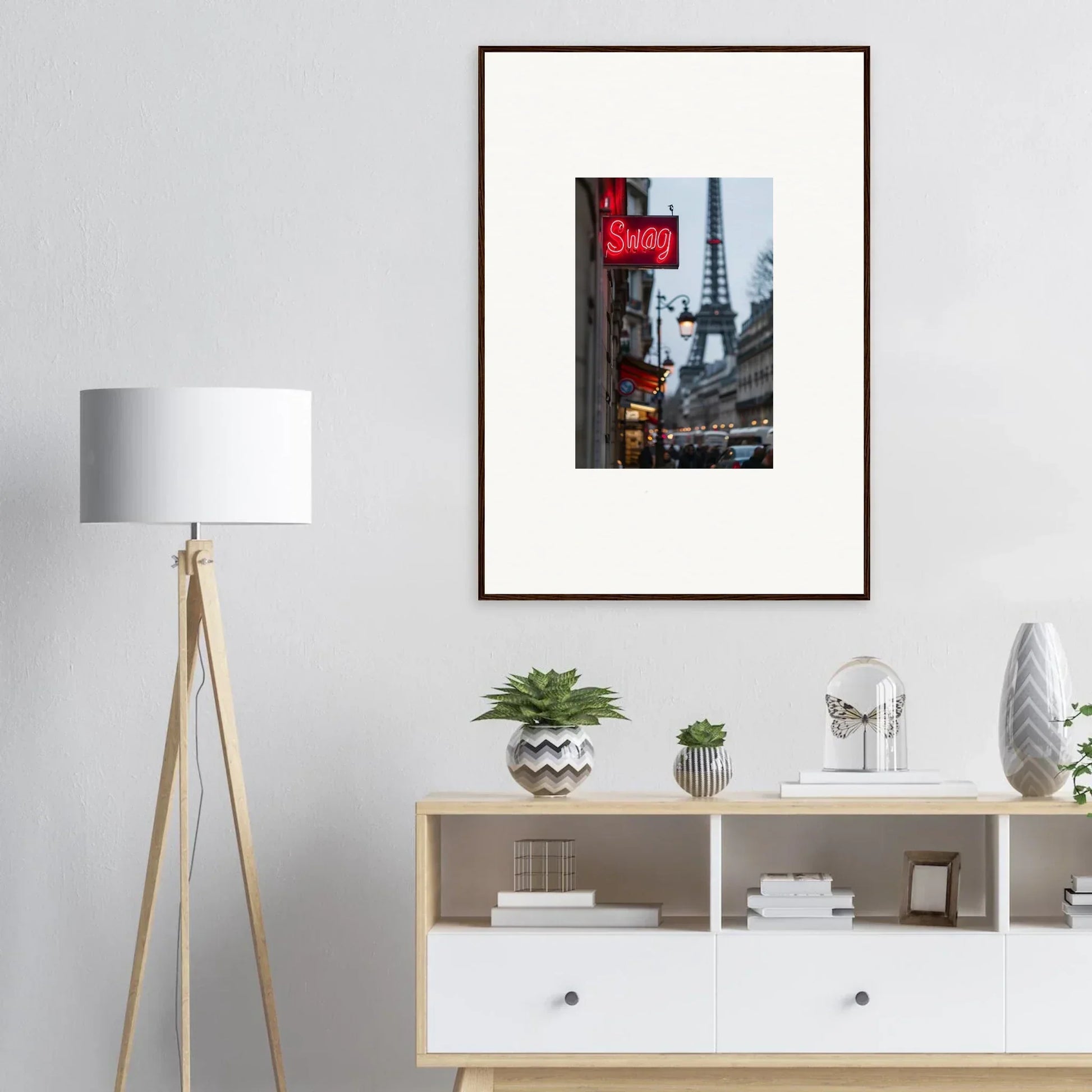 Framed wall art of Paris street scene with Eiffel Tower for stylish room decor