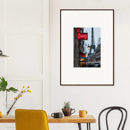 Framed wall art of a Parisian street with the Eiffel Tower for stylish room decor