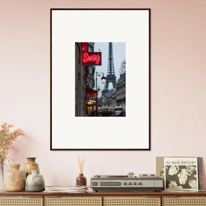 Framed wall art of a Parisian street scene with the Eiffel Tower for tour sentiments