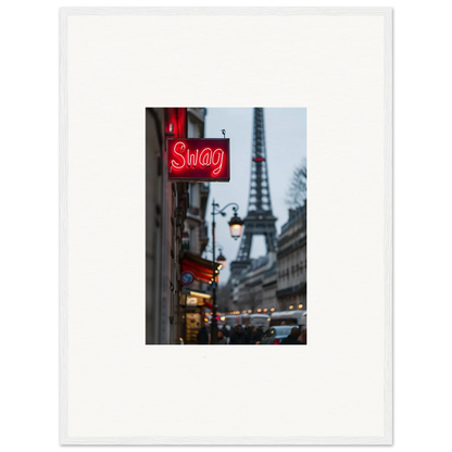 Neon Swag sign on Paris street with Eiffel Tower in background for room decor