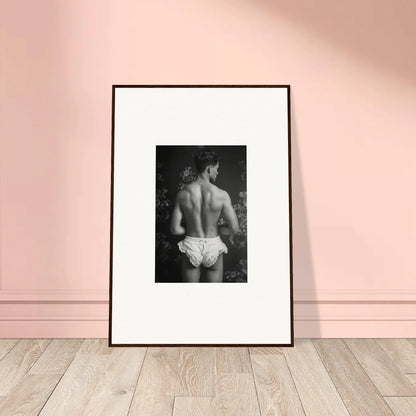 Stylish black and white canvas print of a person’s bare back in white underwear for room decoration