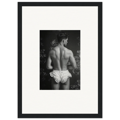 Black and white canvas print of a muscular back in white underwear for cool room decoration