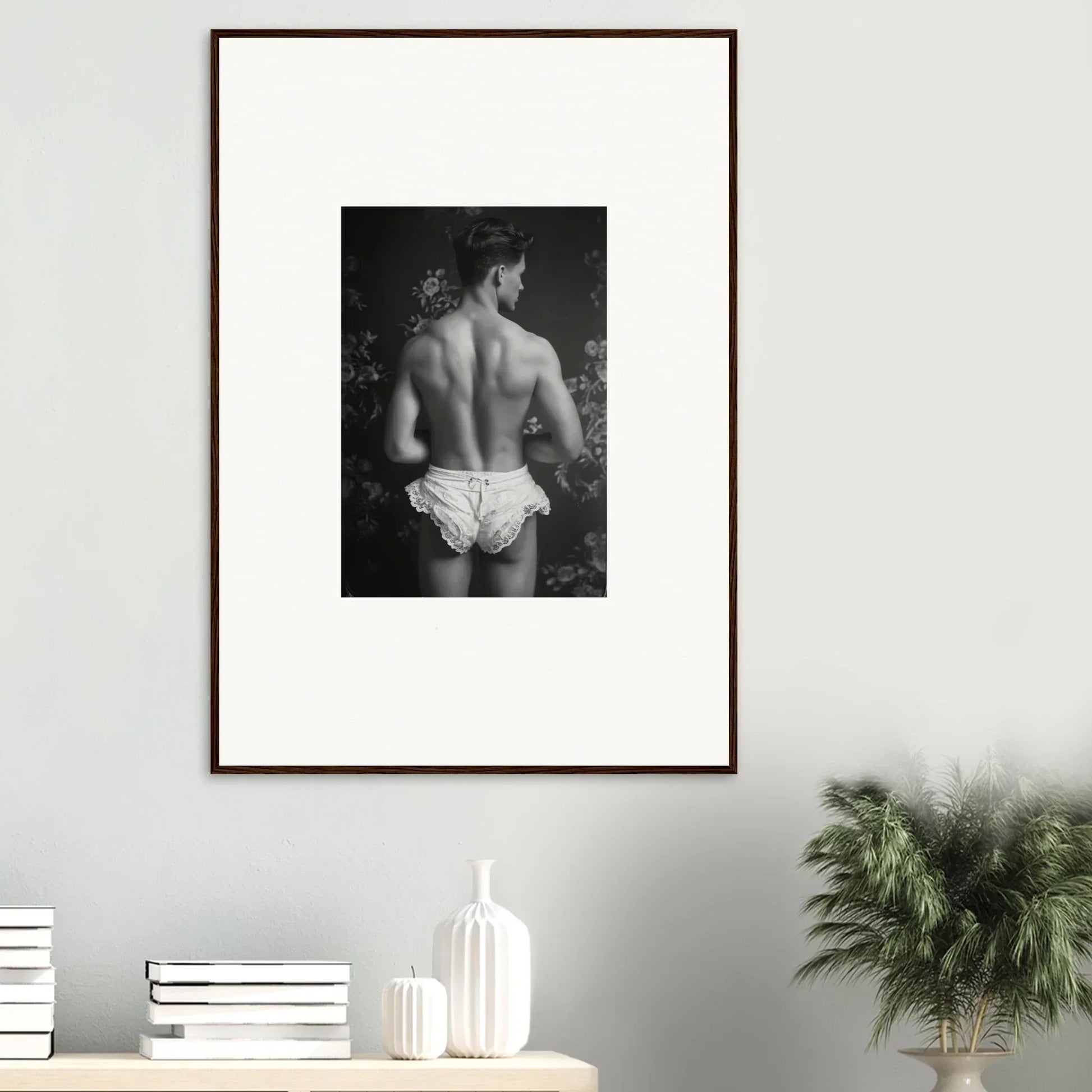 Elegant black and white canvas print of a person’s bare back for stylish room decoration