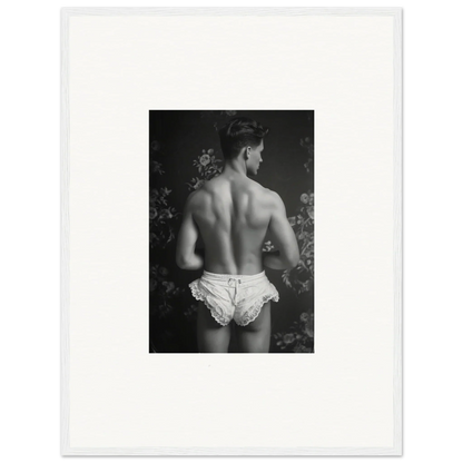 Black and white canvas print of a muscular back in underwear, cool wall art for room decoration