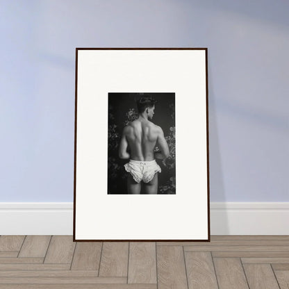 Framed black and white canvas print of a person’s bare back for stylish room decoration