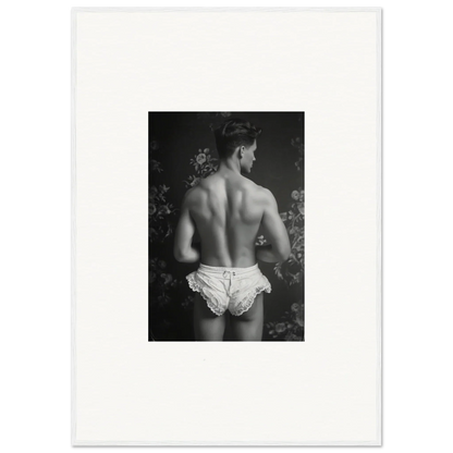 Black and white canvas print of a muscular back in white underwear, perfect wall art