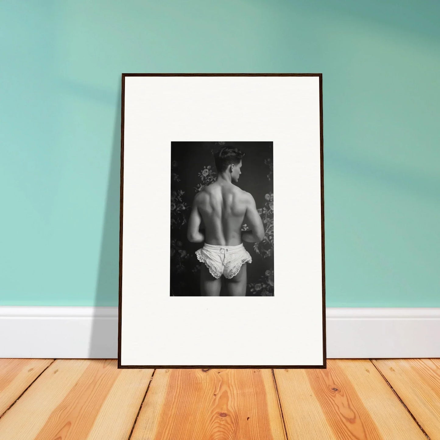 Framed black and white canvas print of a bare back, perfect for stylish room decoration