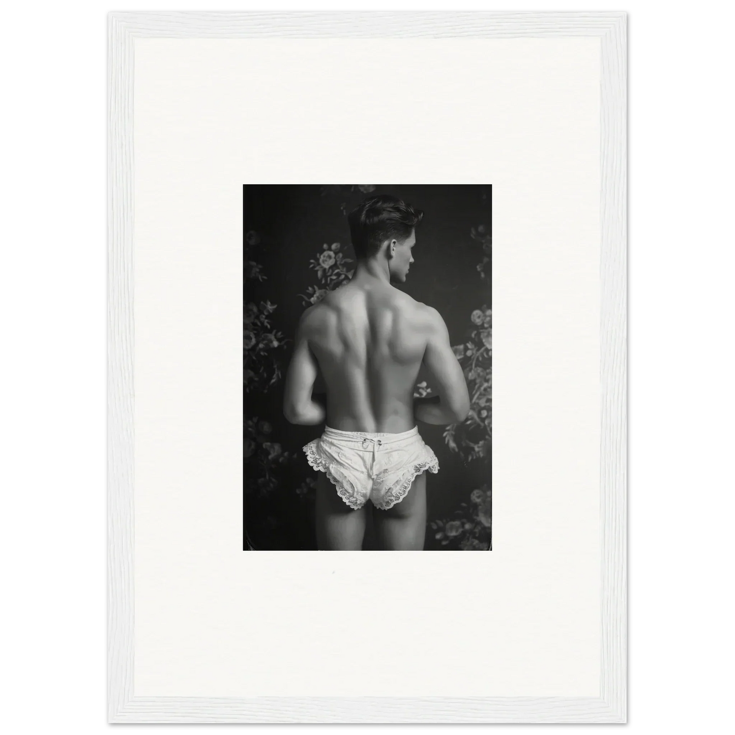 Stylish canvas print of a muscular back in white underwear for modern room decoration