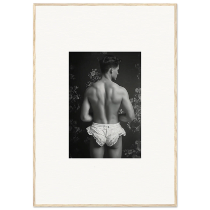 Stylish black and white canvas print of a muscular back in white underwear for wall art