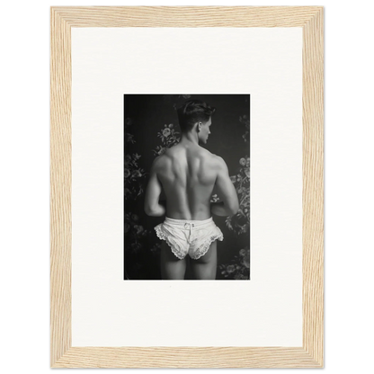 Shirtless person with muscular back in white underwear, perfect for wall art decor