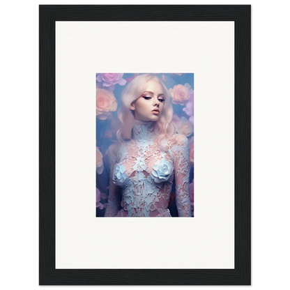 Framed wall art featuring Petal Vapor design with floral-inspired pastel background