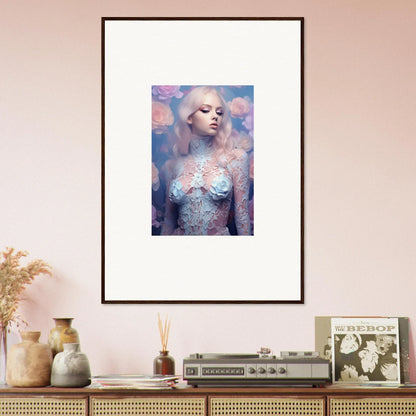 Framed wall art of a woman in ethereal style, perfect for petal vapor room decor